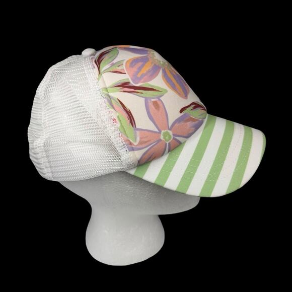 Roxy Women’s Floral Trucker Hat Green White Stripe Brim Mesh Back Adjustable Cap - Picture 4 of 8